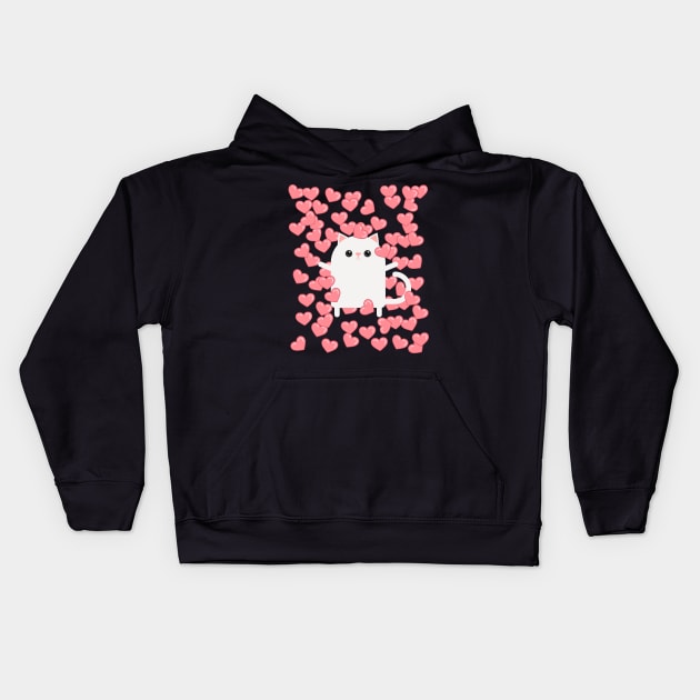 Cute Minimalist Cat Balloons Of Hearts Valentine's Day Kids Hoodie by teeleoshirts